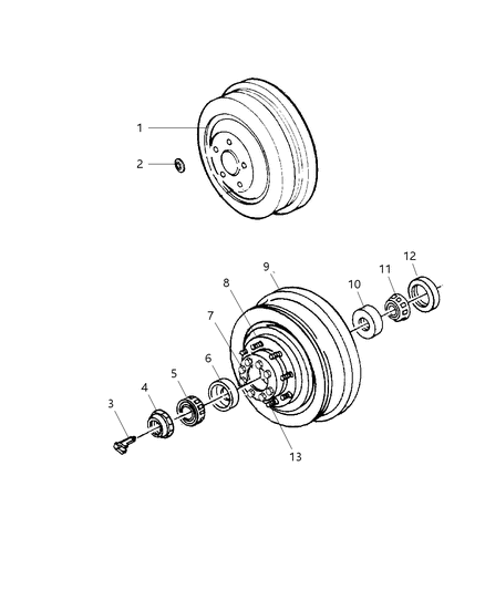 1999 Dodge Ram Wagon Drums And Bearing, Rear Brake Diagram