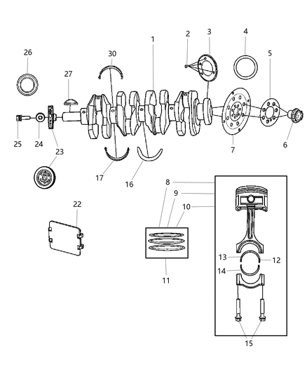 2007 Dodge Caliber Crankshaft Pistons & Drive Plate Diagram 4