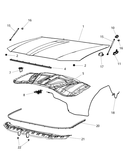 2013 Chrysler 300 Hood & Related Parts Diagram