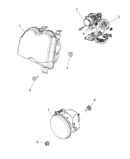 2008 Jeep Grand Cherokee Headlight Assembly Diagram for 55157484AE