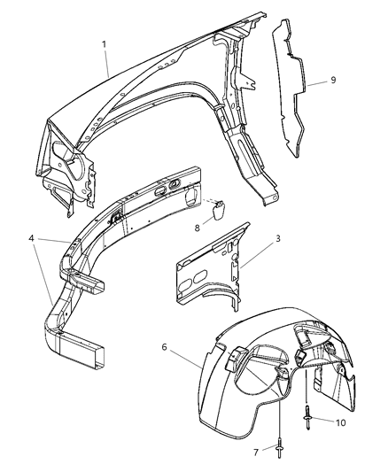 2005 Dodge Dakota Seal-Fender To COWL Diagram for 55359449AB