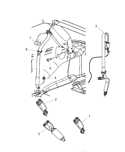 2012 Jeep Wrangler Rear Seat Belt Lap Buckle Diagram for 5KN771DVAB