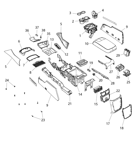 2015 Dodge Charger Floor Console Front Diagram 1