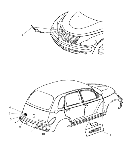 2004 Chrysler PT Cruiser Nameplate Diagram for 5303531AA