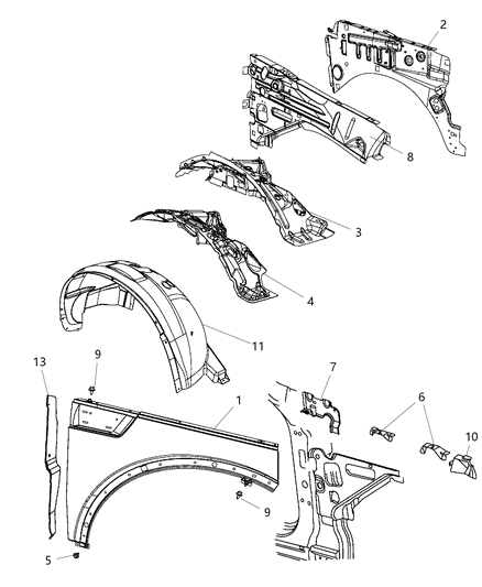 2010 Jeep Liberty Shield-Front Fender Diagram for 55157411AC