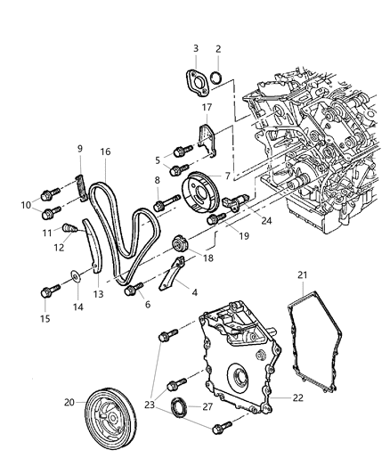2003 Chrysler Sebring Sedan & Convertible Timing Belt / Chain & Cover Diagram 4