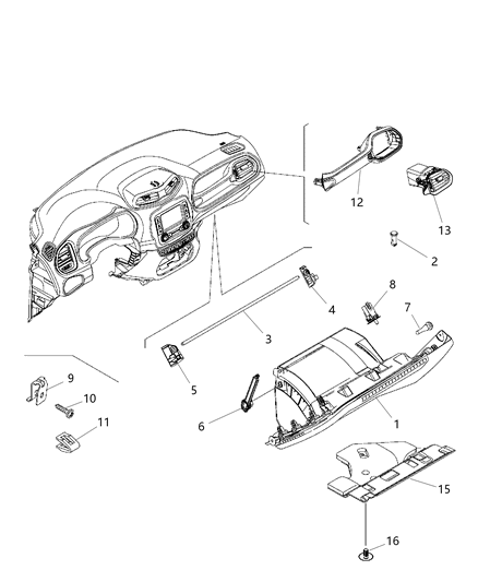 2020 Jeep Renegade Instrument Panel Trim, Glovebox Diagram