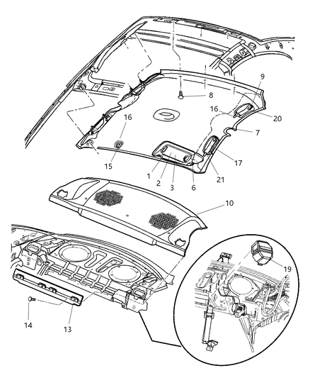 2004 Dodge Neon Headliner Diagram for XN60TL2AA