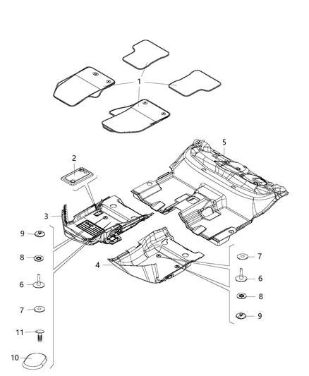 2018 Jeep Renegade Carpet-Front Floor Diagram for 6AU90LXHAA