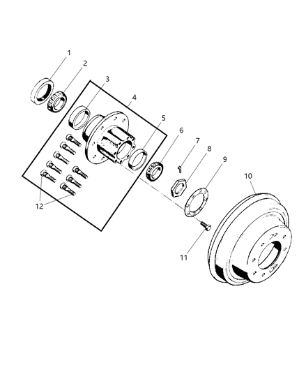 2001 Dodge Ram 2500 Quad & Club Cab Drum, Bearings, Hub, Rear Brake Diagram