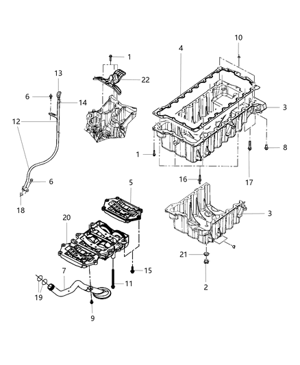 2014 Ram C/V Engine Oil Pan & Engine Oil Level Indicator & Related Parts Diagram 1