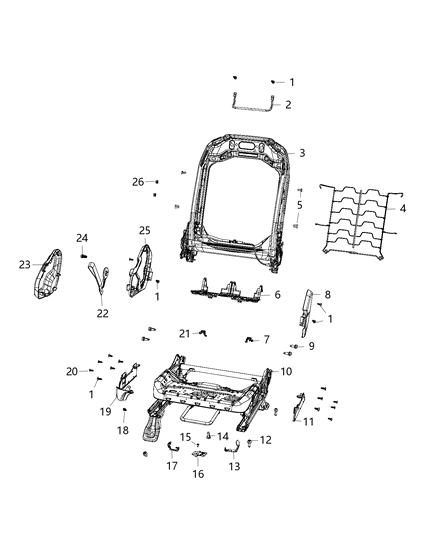 2020 Jeep Wrangler Adjusters, Recliners, Shields And Risers - Passenger Seat Diagram 2