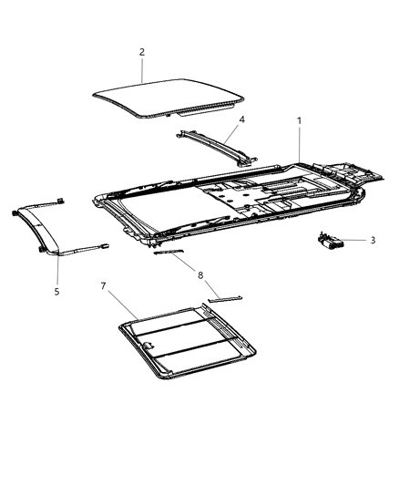 2008 Chrysler Town & Country Sunroof Glass & Component Parts Diagram