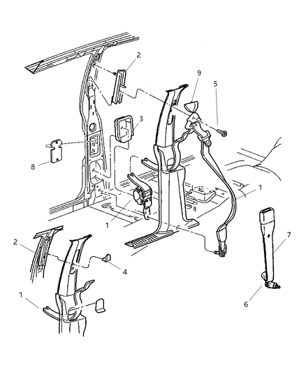 2001 Jeep Grand Cherokee Front Inner Seat Belt Left Diagram for 5GU431AZAD