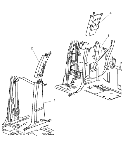 2005 Dodge Dakota Panel-B Pillar Upper Trim Diagram for 5HP36BD1AA