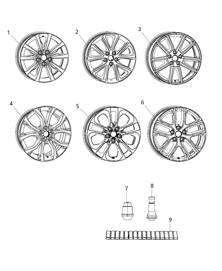 2020 Dodge Durango Aluminum Wheel Diagram for 6QP26DD5AA