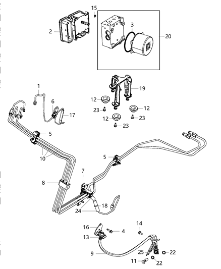 2018 Dodge Challenger Hydraulic Control Unit & Tubes - Front Diagram