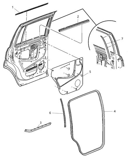 2005 Dodge Durango Door, Rear Weatherstrip & Seals Diagram