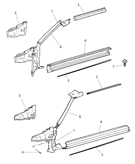 1997 Jeep Cherokee Rail Roof Side Diagram for 55345845