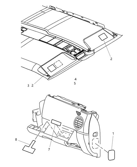 2005 Jeep Liberty Instrument Panel - Visor & Trim Diagram