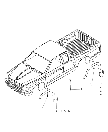 2000 Dodge Dakota MOULDING Kit-Wheel Lip Opening Diagram for 82205259