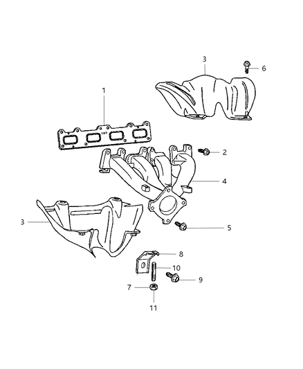 2009 Chrysler PT Cruiser Exhaust Manifold / Turbocharger & Oil Hoses / Tubes & Heat Shield Diagram 3