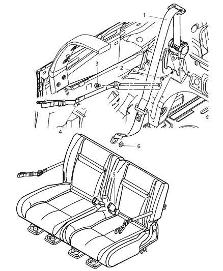 2006 Chrysler PT Cruiser Seat Belt - Rear Diagram