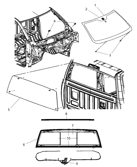 2011 Ram 2500 Windshield & Back Glass Diagram