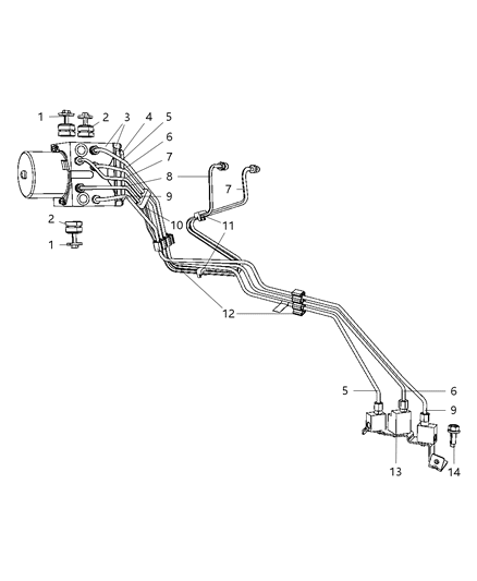 2008 Dodge Dakota Hydraulic Control Unit, Brake Tubes & Hoses Diagram 1