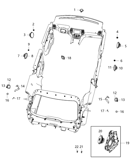 2021 Jeep Grand Cherokee Speaker H-Sub WOOFER Diagram for 68043034AC