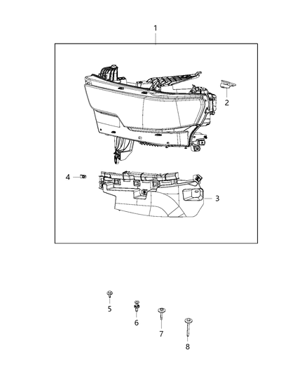 2019 Ram 1500 Headlight Left Diagram for 68316084AD