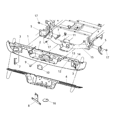 2007 Dodge Ram 2500 Rear Bumper & License Plate Attaching Diagram