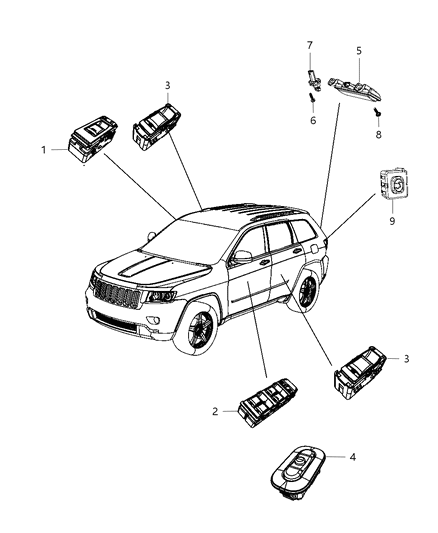 2019 Jeep Grand Cherokee Switches - Doors & Liftgate Diagram