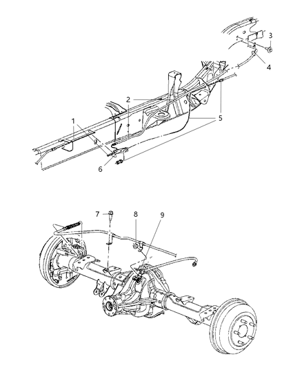 2010 Dodge Dakota Park Brake Cables, Rear Diagram