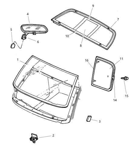 2002 Dodge Dakota Glass-Quarter Window Diagram for 55255668AC