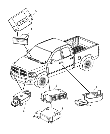 2007 Dodge Ram 1500 Air Bag Modules & Sensors Diagram