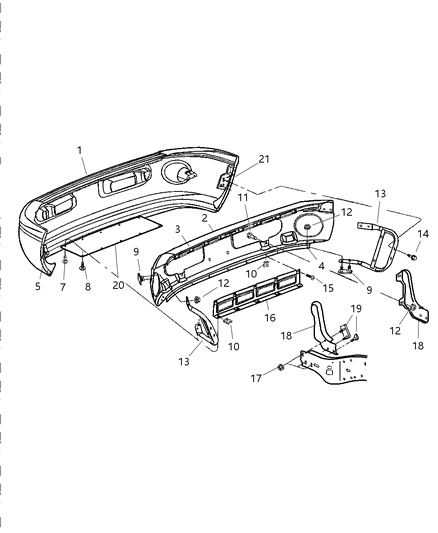 2002 Dodge Ram 2500 Front Bumper Cover Diagram for 5013818AE