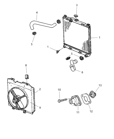 2001 Dodge Dakota Radiator & Related Parts Diagram 1