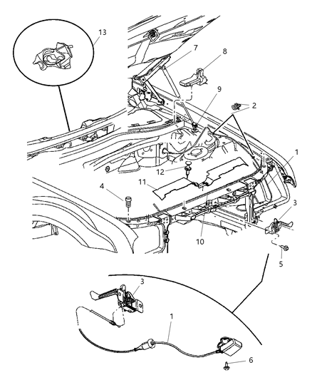 2007 Dodge Magnum Hood Release Latch Diagram for 5065522AD