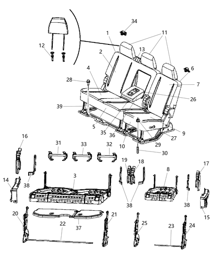 2012 Ram 2500 RECLINER-Seat Back Diagram for 68066921AA