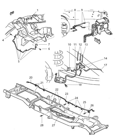 1998 Dodge Ram 2500 Lines & Hoses, Brake, Front And Chassis Diagram