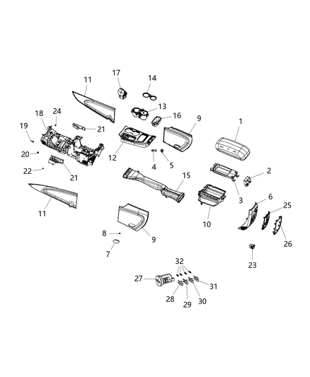 2019 Jeep Grand Cherokee Panel-Floor Console Diagram for 5SM37DX9AC