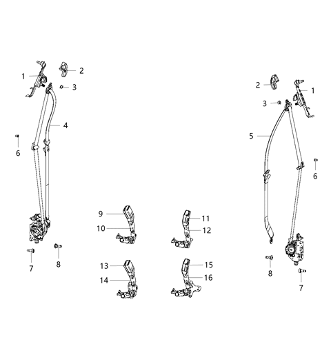 2008 Dodge Grand Caravan Front Outer Seat Belt Diagram for ZV682K5AC