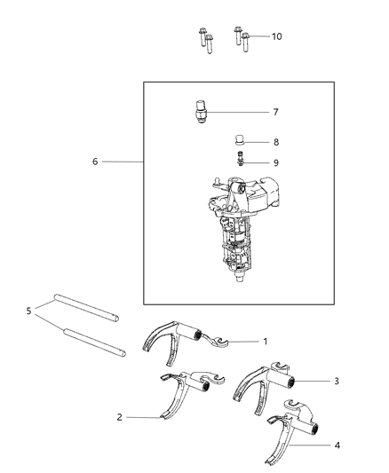 2009 Dodge Caliber Shift Forks & Rails Diagram 1