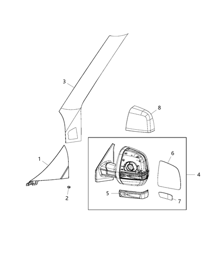 2020 Ram ProMaster City Outside Rear-View Mirror Left Diagram for 6ER58LXHAA