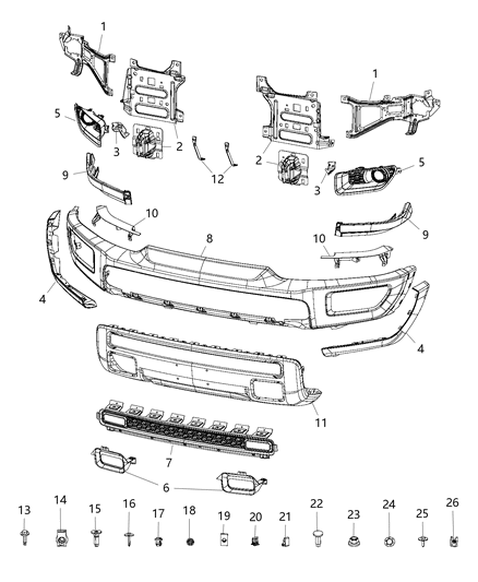 2019 Ram 1500 Fascia, Front Diagram 2