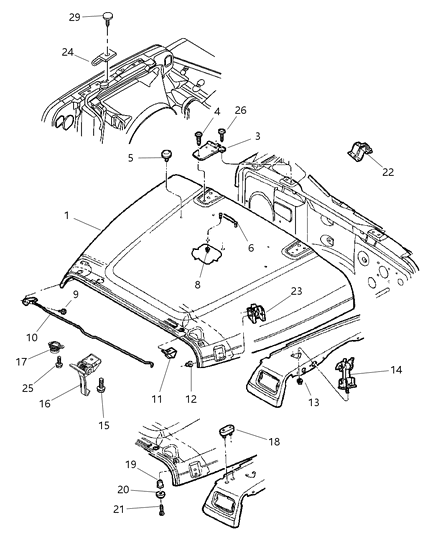 2004 Jeep Wrangler Hood, Lock, Catches Diagram