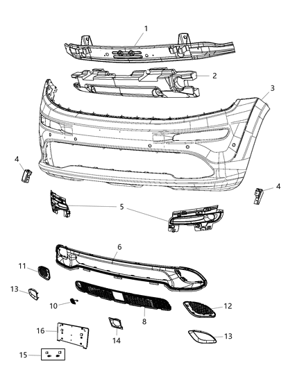 2014 Jeep Grand Cherokee Fascia, Front Diagram 2