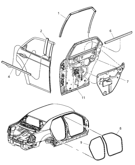 2005 Chrysler 300 WEATHERSTRIP-Rear Door Flush Glass Diagram for 5065189AC