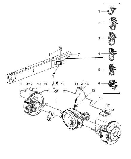2008 Dodge Ram 3500 Pickup Brake Tubes & Hoses, Rear And Chassis Diagram